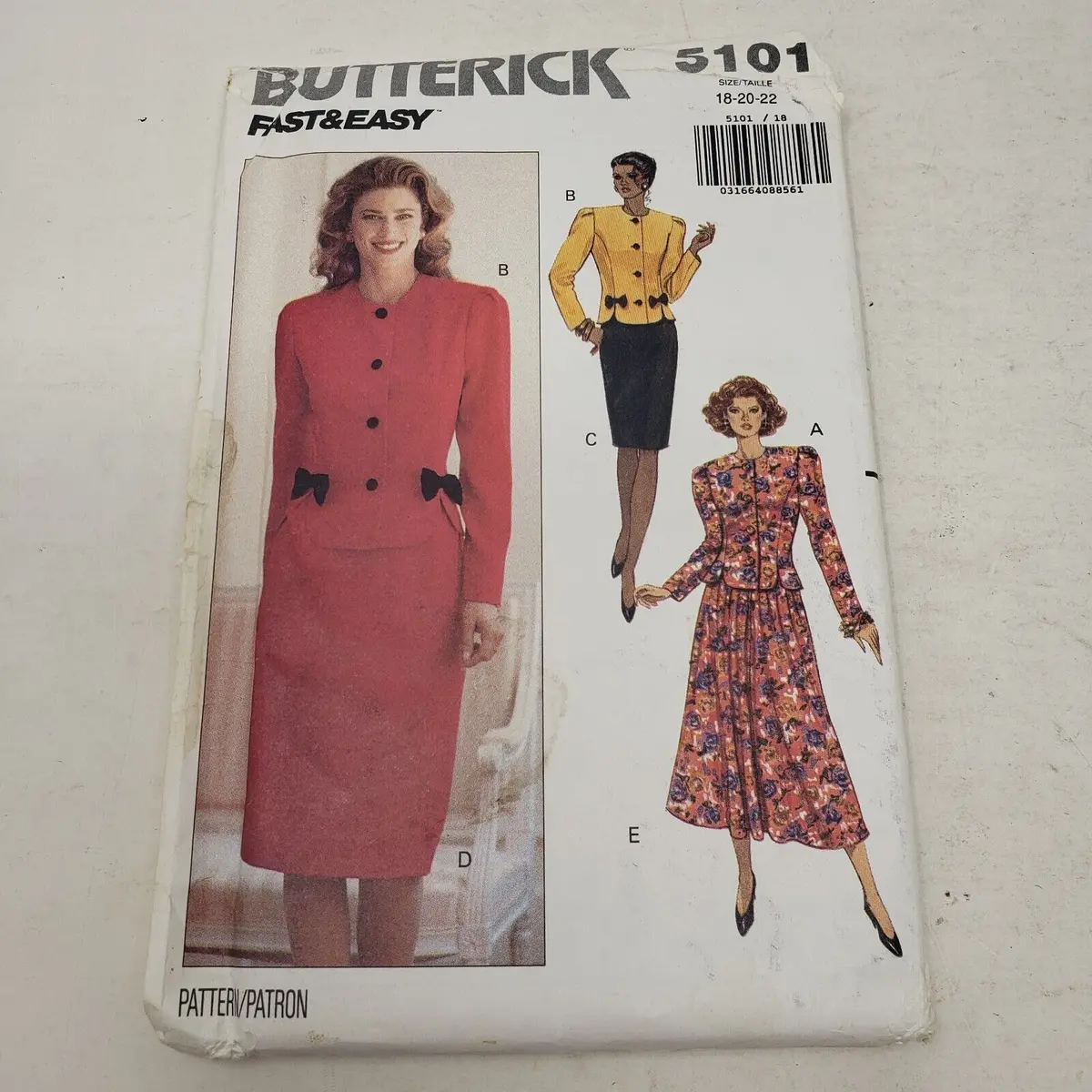 Butterick Fast & Easy Sewing Pattern 5101 Women Sizes 18-20-22 Skirt Jacket Suit 1