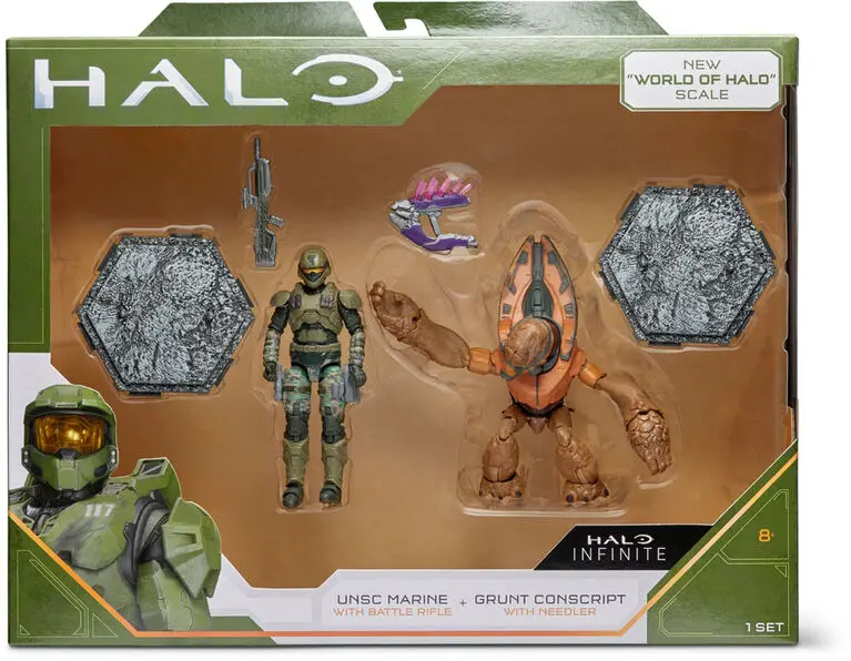 Halo Infinite Unsc Marine W/Battle Rifle & Grunt Conscript W/Needler Action Figures 2-Pack (Hlw0010) Low Stock 1
