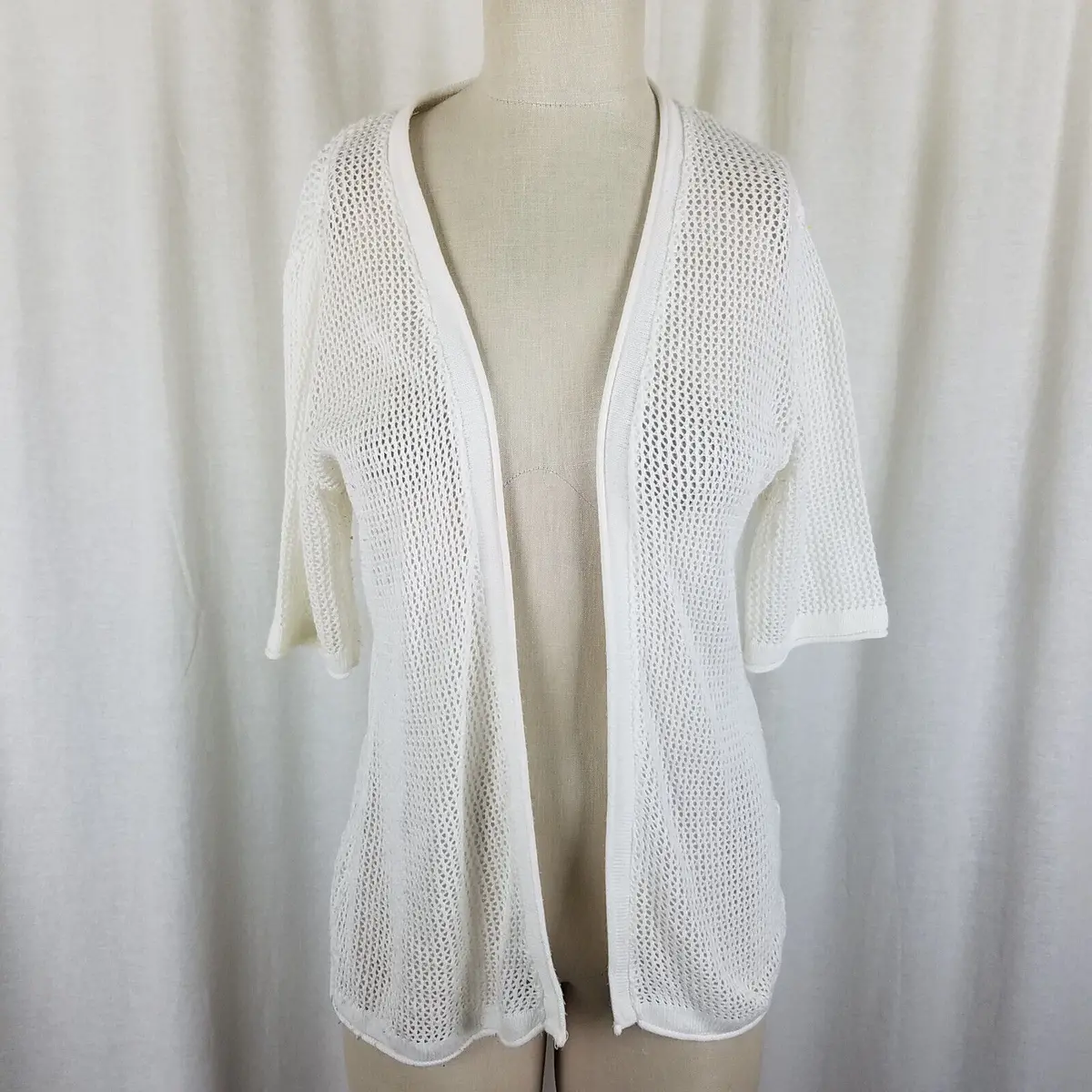 Joseph A. Crochet Loose Knit Fishnet Look Mesh Open Front Wrap Sweater Womens M 1