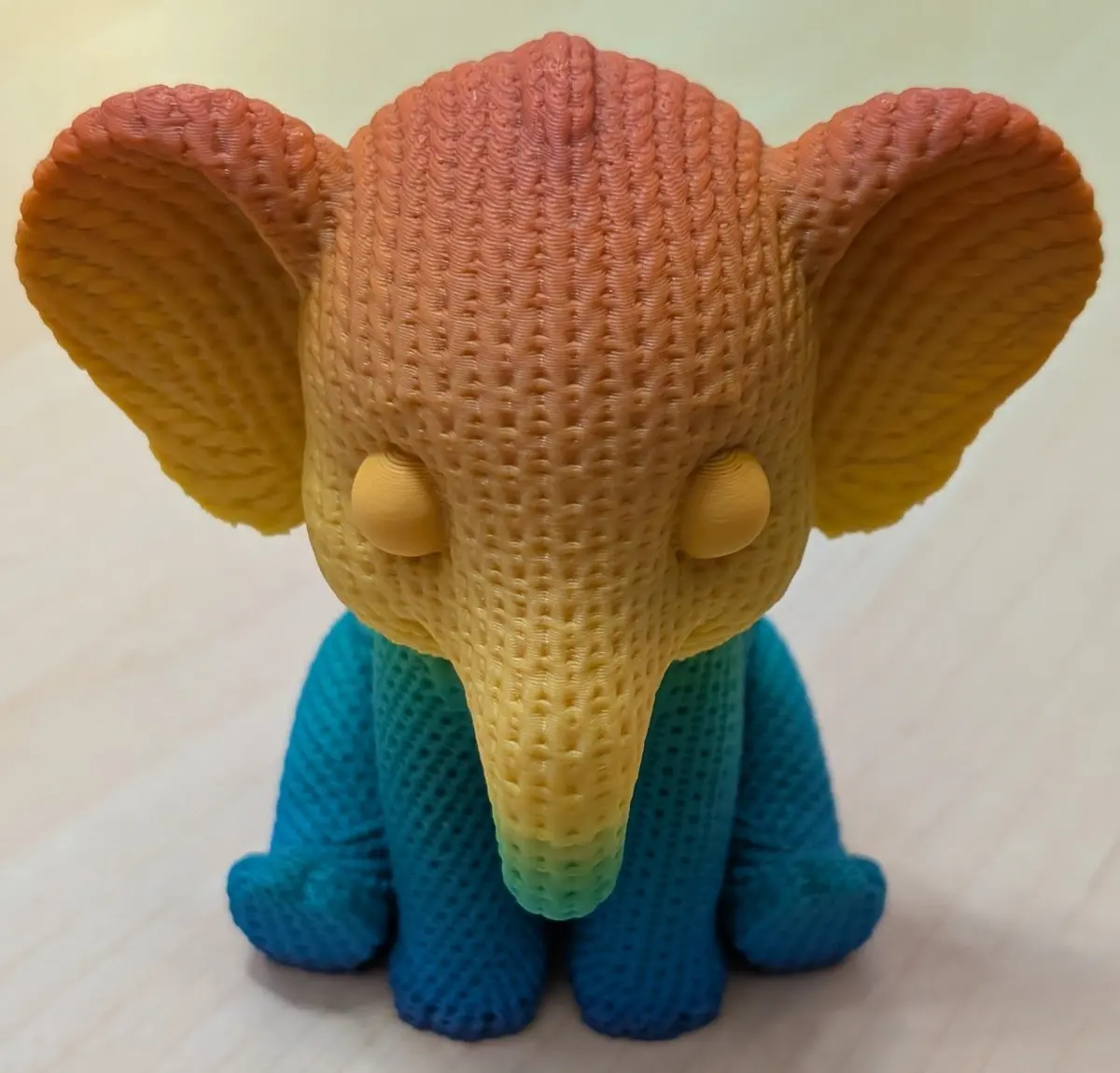 Knitted Effect, Rainbow Colored, Sitting Baby Elephant Decorative Posed Figure/Figurine Low Stock 1