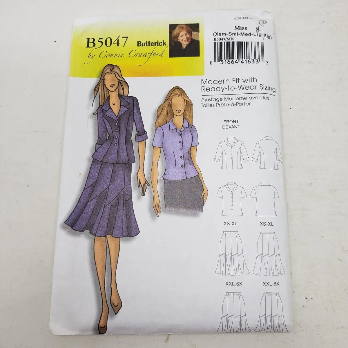 Butterick Connie Crawford Sewing Pattern B5047 Women L-Xl Skirt Top Suit 1