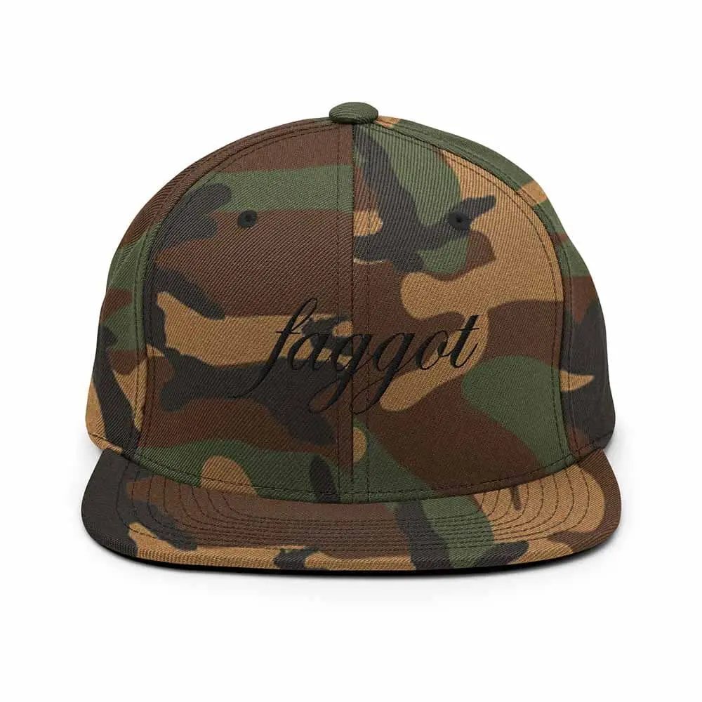 Faggot Script 6 Panel Flatbill Snapback Hat 1