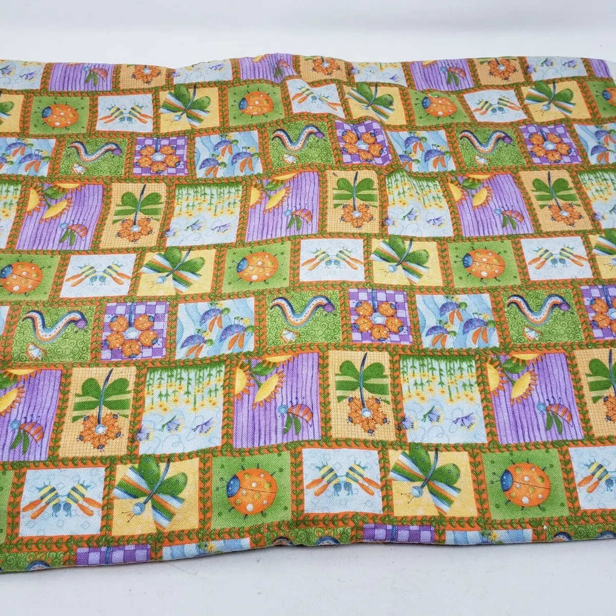 Vintage Debbie Mumm Jo-Anne Fabric Bugs Worms Flowers 4+ Yards Flannel Material 1