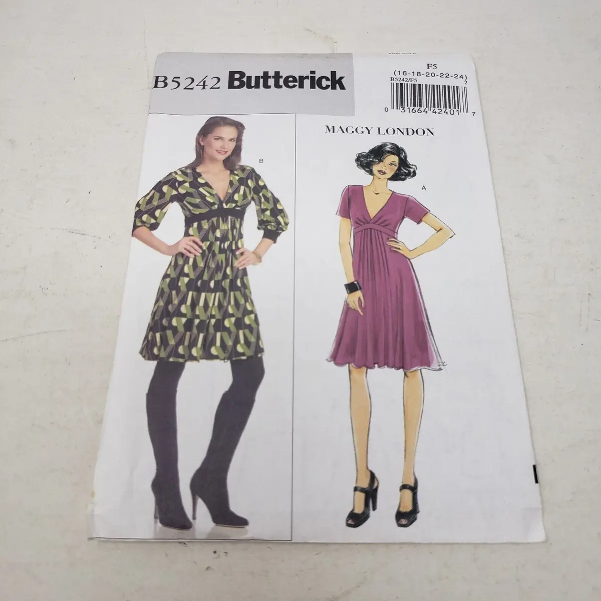 Vintage Butterick B5242 Sewing Pattern Maggy London Empire Waist Dress 20-22-24 1