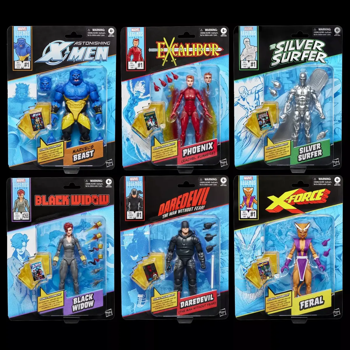 Marvel Legends Retro Comics W1 Complete 6-Pack: Beast, Phoenix, Surfer, Widow, Daredevil, Feral G0634 Low Stock 1