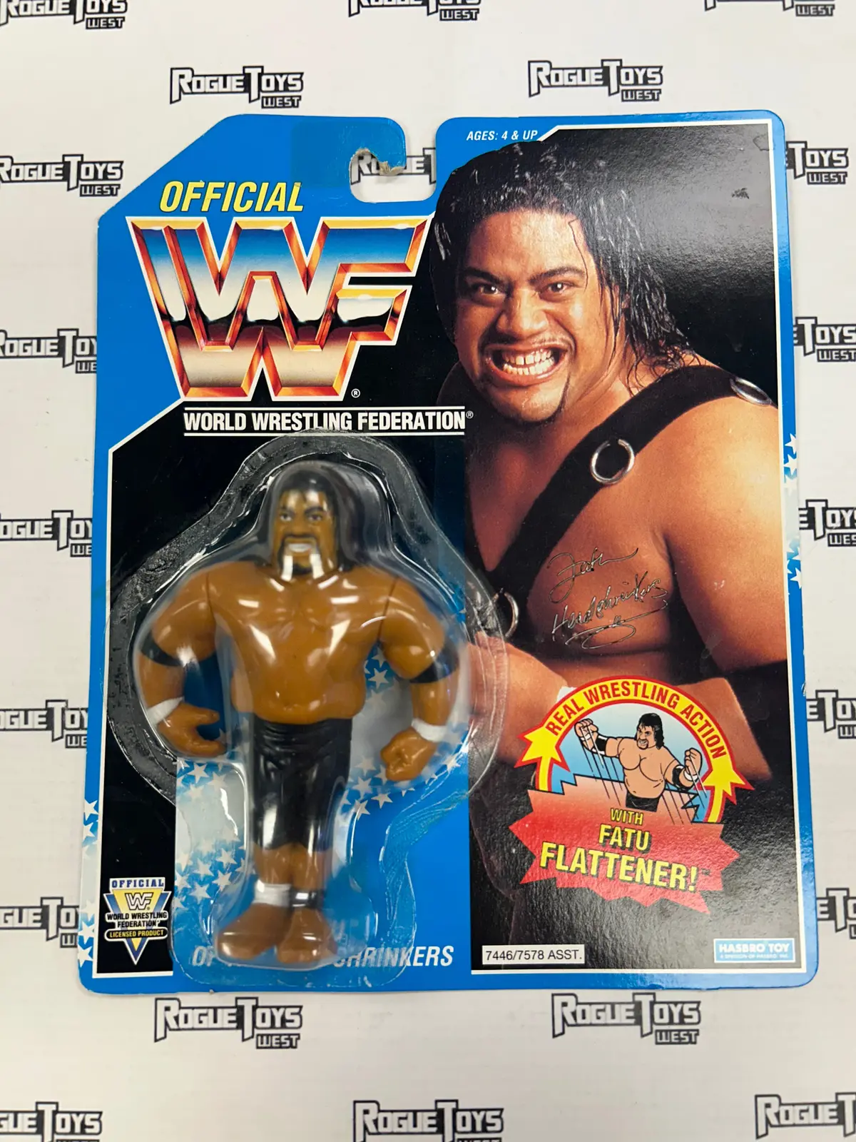 Hasbro Wwf Series 10 Fatu Of The Headshrinkers With Fatu Flattener! 1