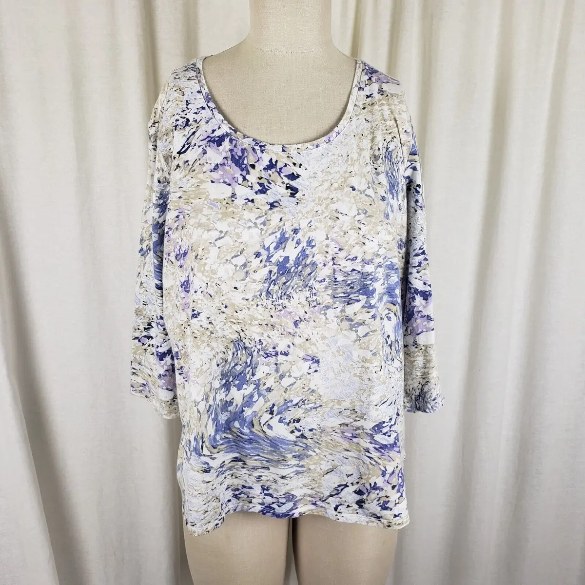 Chico's Abstract Print Scoop Neck Tunic Top Shirt Womens 3 Xl Lagenlook Stretch 1