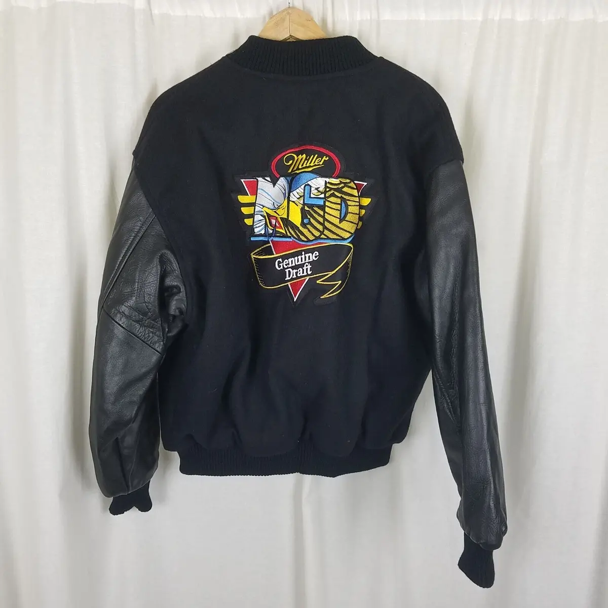 Miller Genuine Draft Mgd Wool Leather Bomber Jacket Mens L Vintage Mv Sport 90S 1