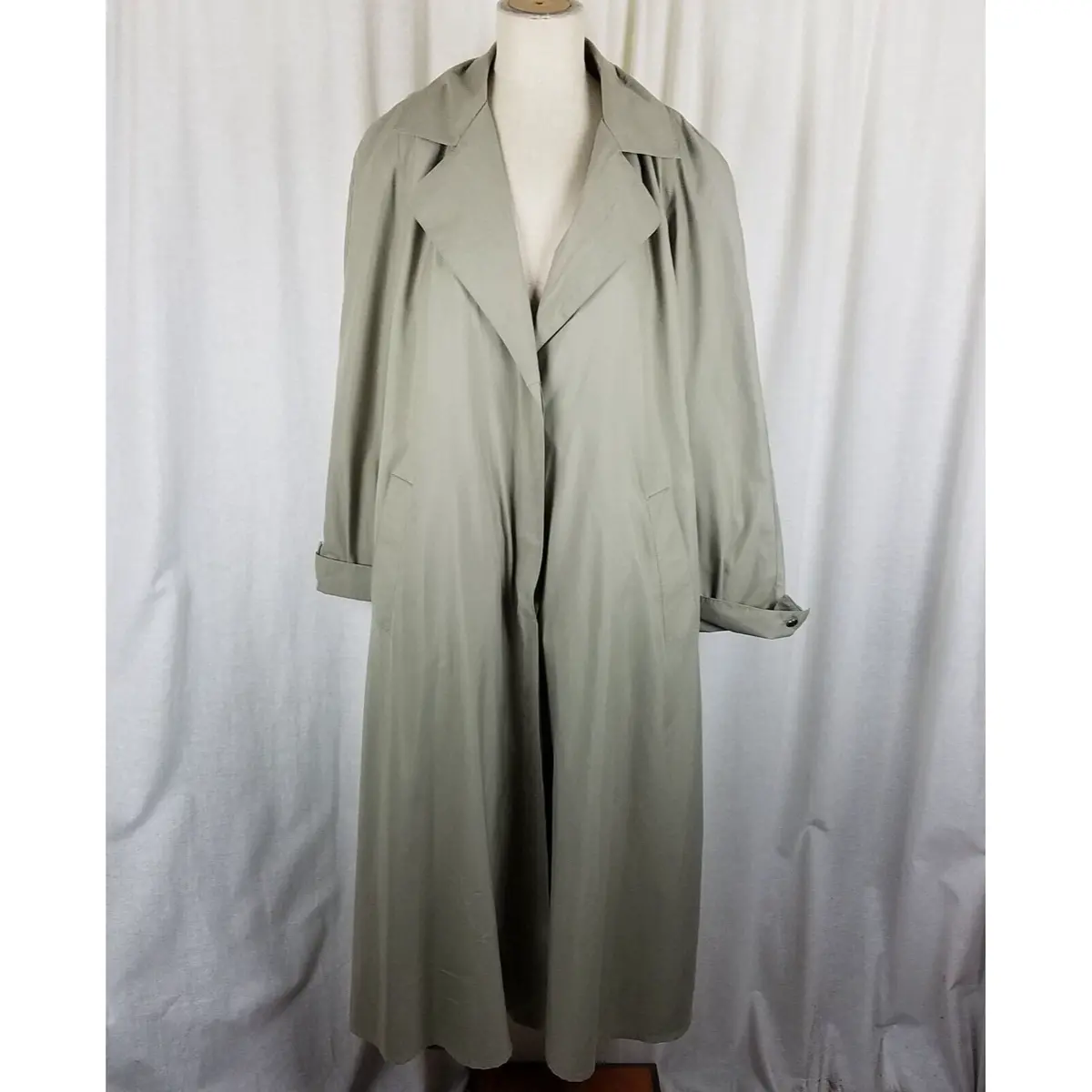 Vintage Fog By London Fog Funnel Neck Long Trench Coat Womens 10R Tan Khaki 1
