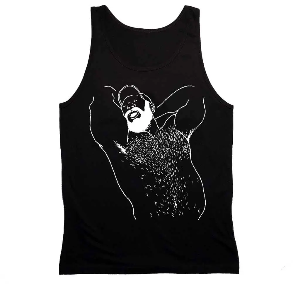 Kinky Needles Arms Up Bearded Bear White Print Tank 1