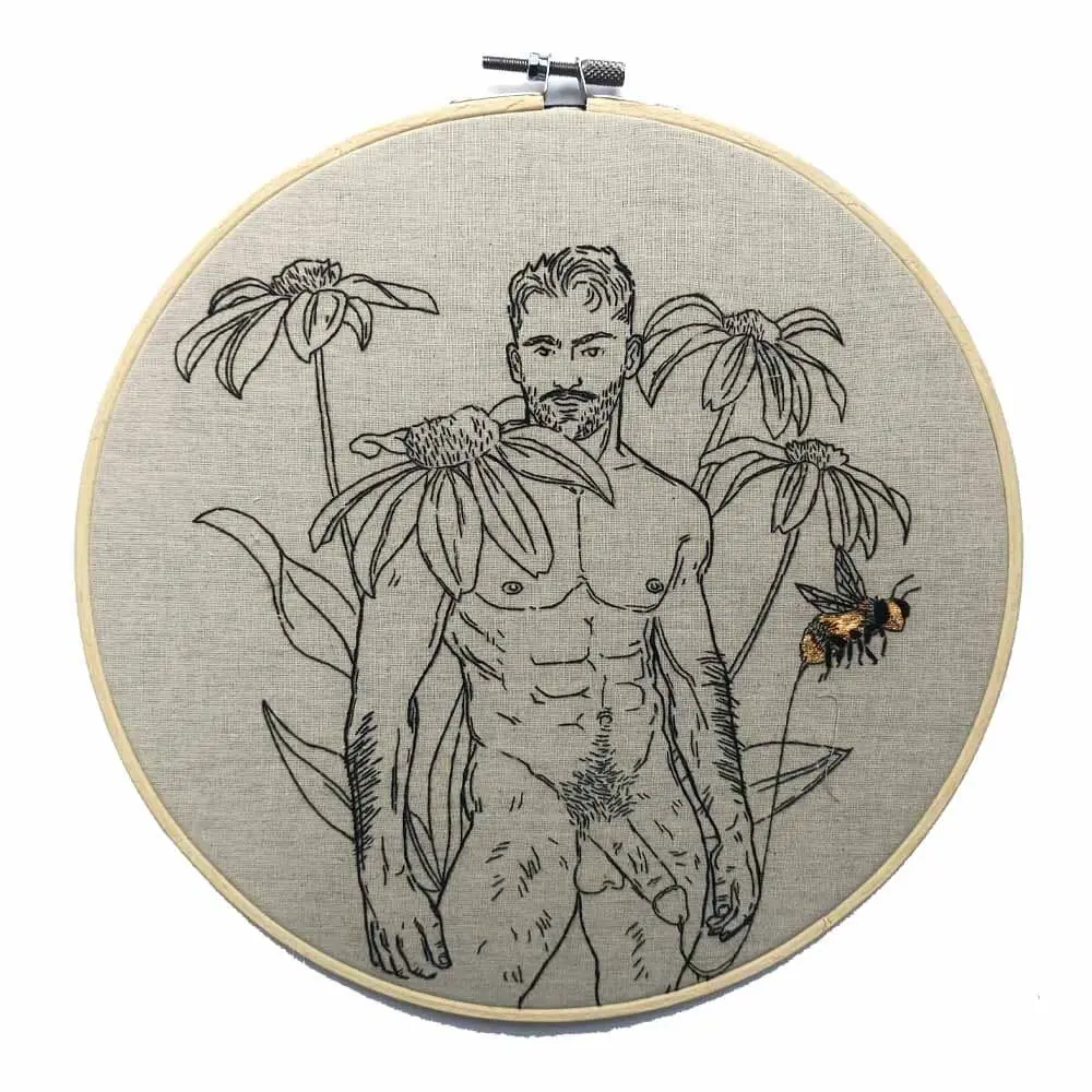 Naked Man With Bumble Bee Embroidery 1