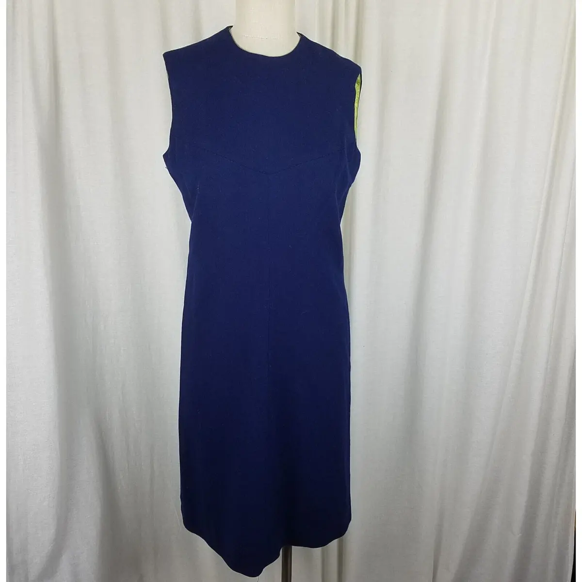 Vintage Pamela Martin Mcm Mod Woven Sheath Dress Womens 12 We Give A Hoot Navy 1