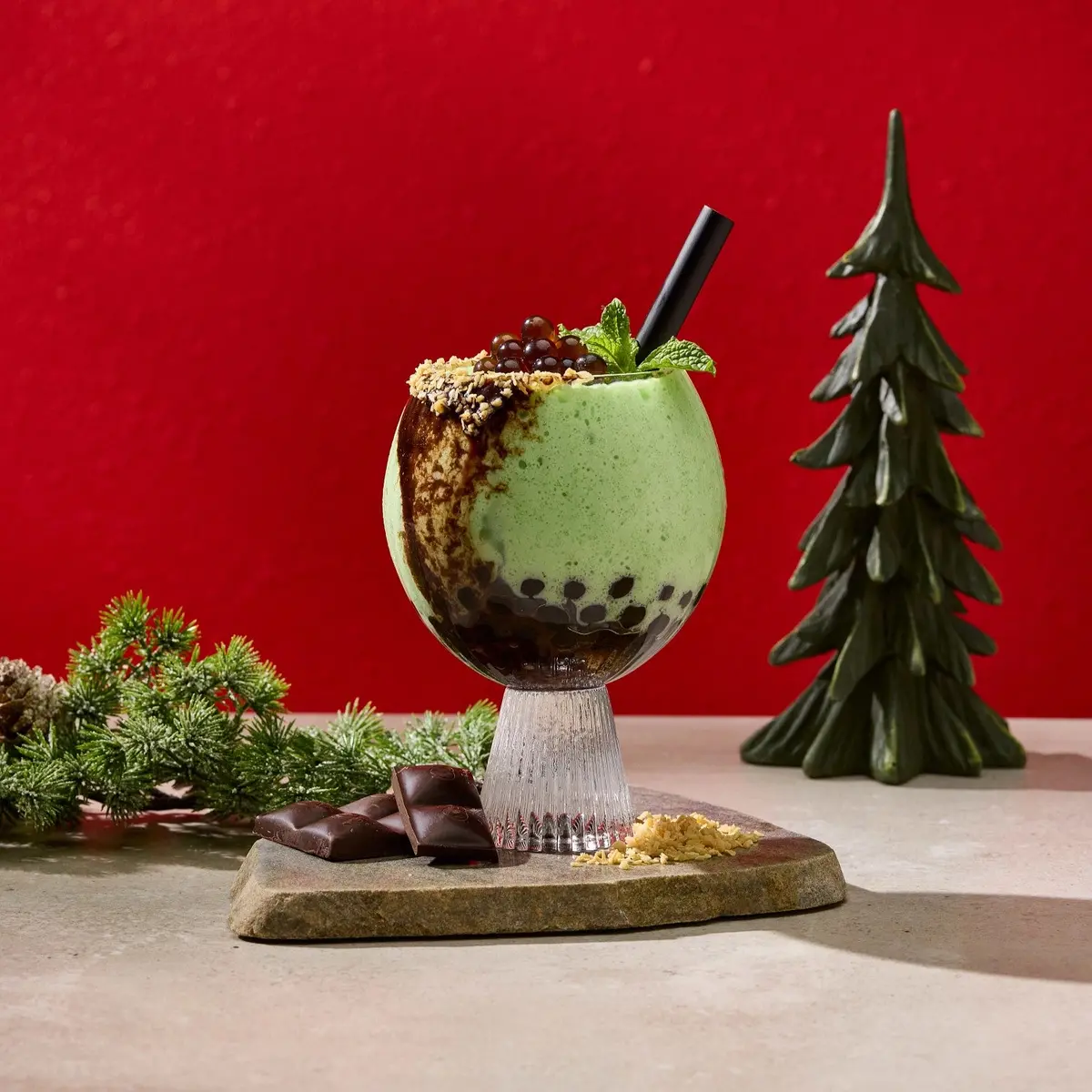 Festive Chocolate Green Tea Boba 1