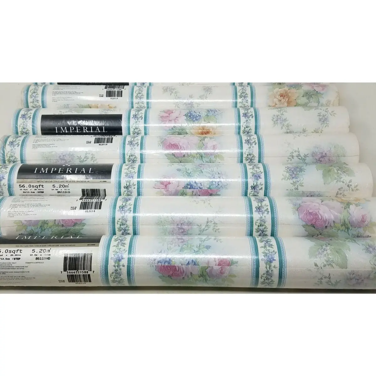 Vintage Imperial Metallic Antique Roses Stripes Wallpaper Rolls Lot Of 6 England 1