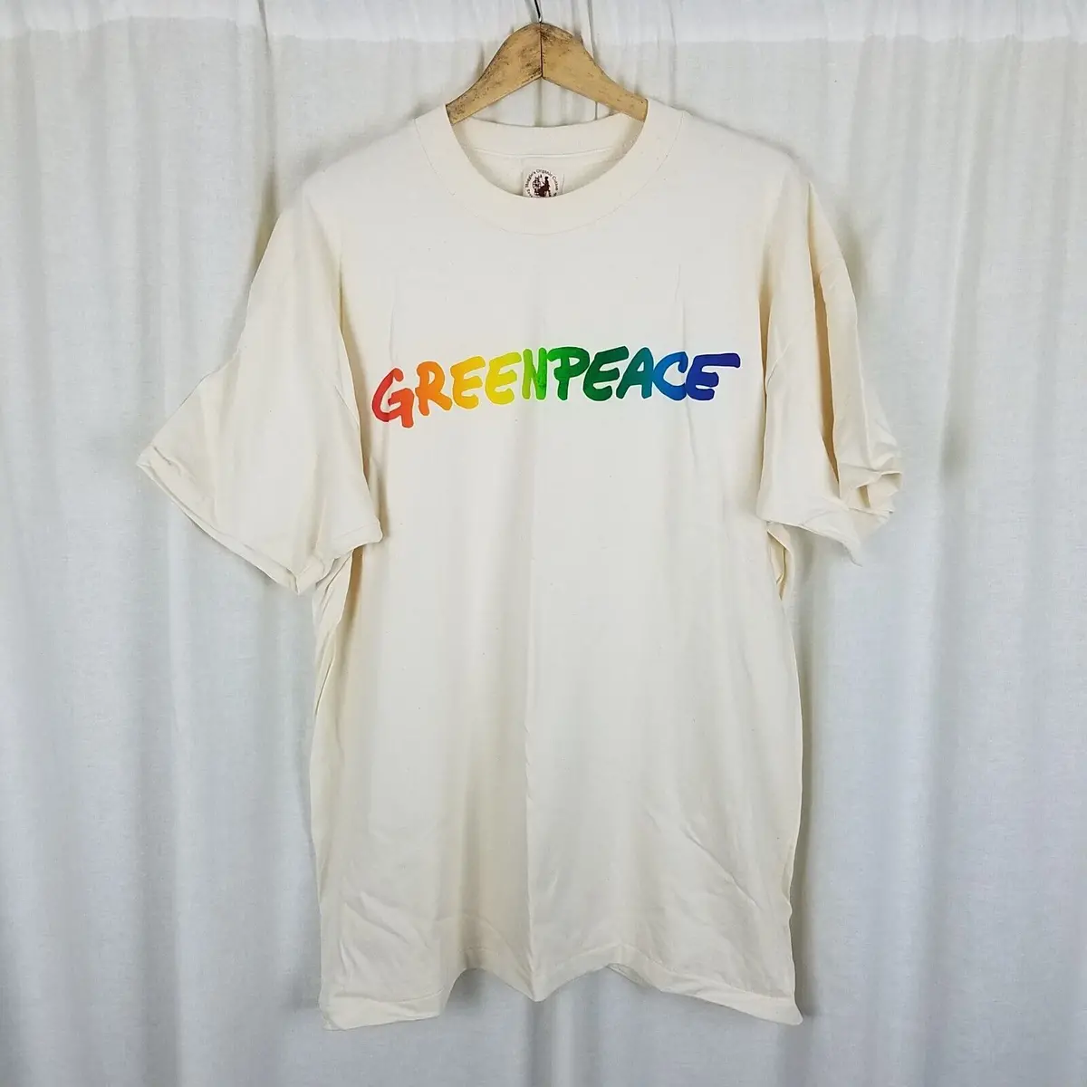 Vintage Greenpeace Rainbow Warriors Tshirt Mens Xl 80S Save The Whales Organic 1
