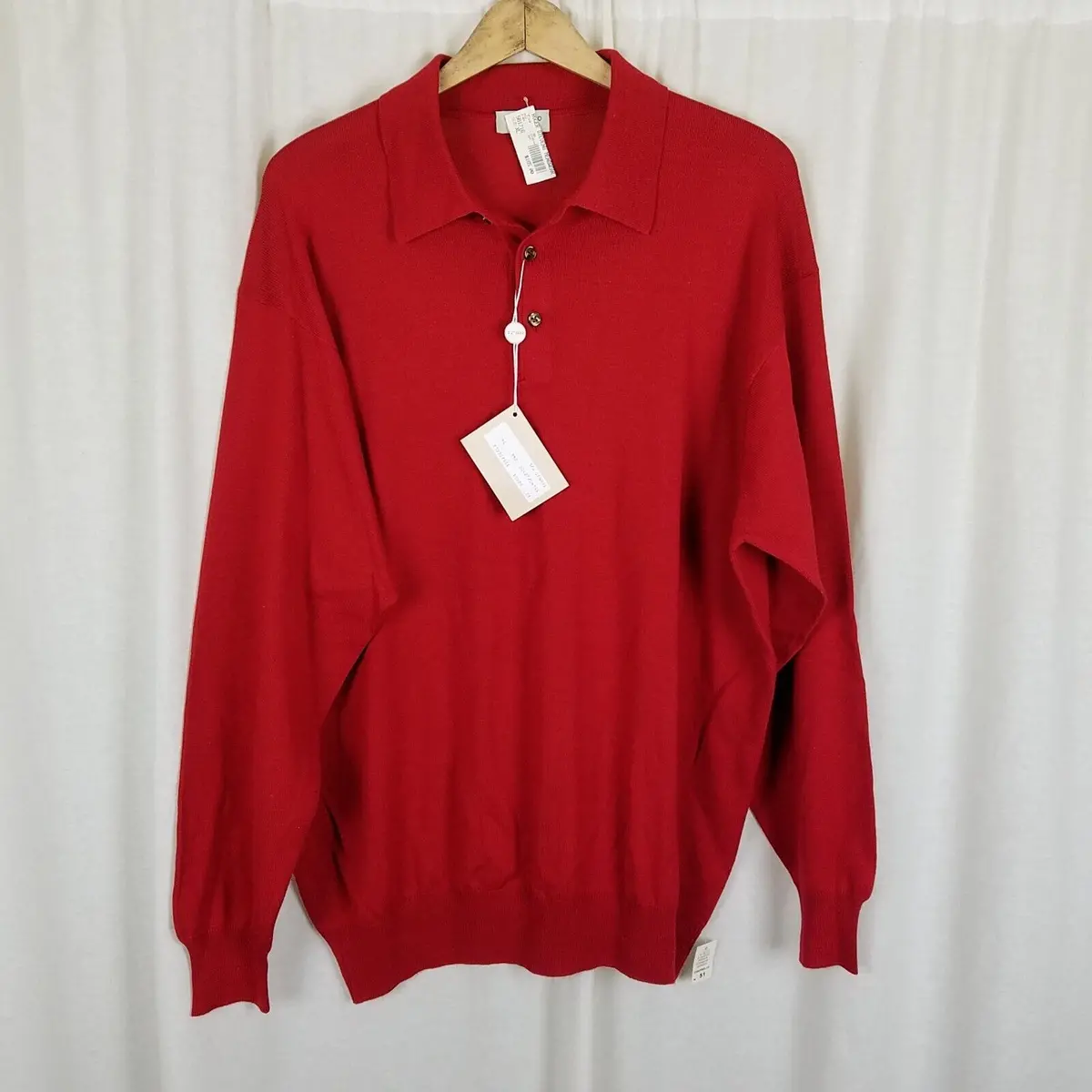Vintage Gran Sasso Silk Cashmere Polo Collared Henley Sweater Mens Size 54 Xl 1