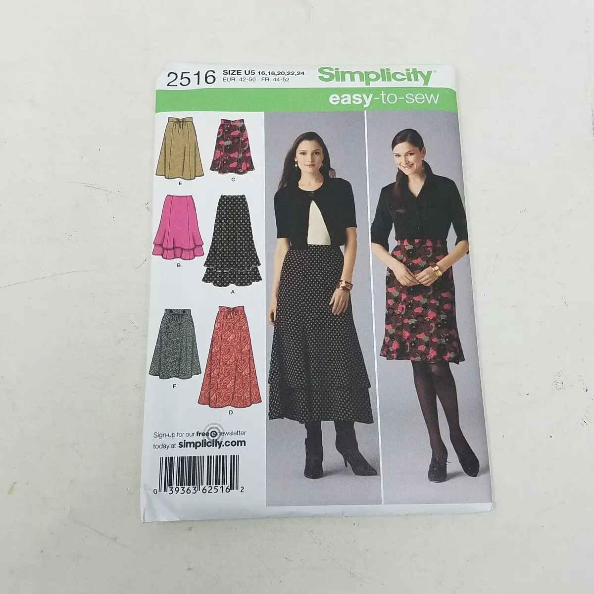 Simplicity Sewing Easy Pattern Ruffle Skirt 2516 Womens 16 18 20 22 24 New Uncut 1