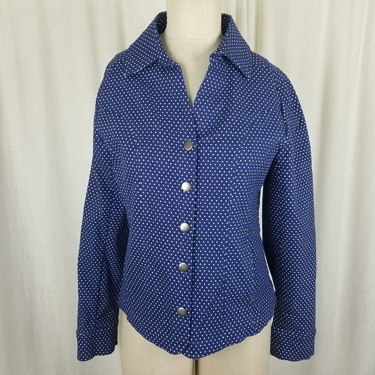 Northstyle Polka Dot Lightweight Denim Chambray Jacket Shacket Womens M Stretch 1