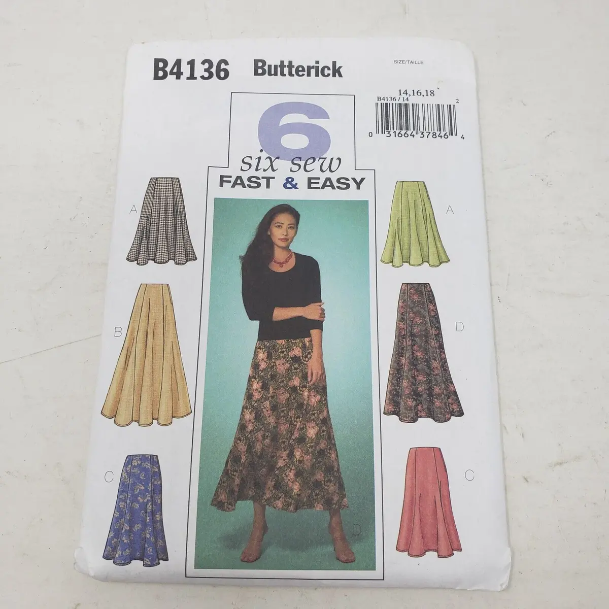 Butterick 6 Six Sew Fast & Easy Sewing Pattern B4136 Women Sz 14-16-18 Skirts 1