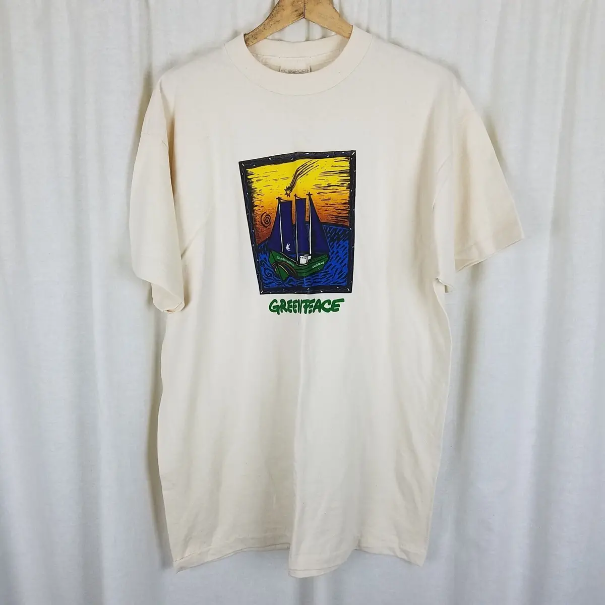 Vintage Greenpeace Rainbow Warriors Tshirt Mens Xl 80S Save The Whales Organic 1