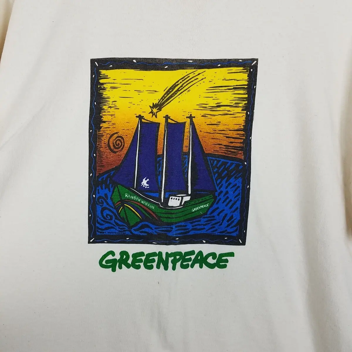 Vintage Greenpeace Rainbow Warriors Tshirt Mens Xl 80S Save The Whales Organic 2