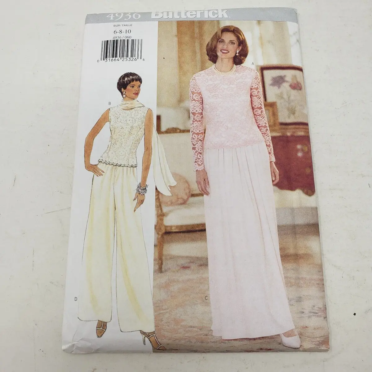 Butterick Sewing Pattern 4936 Women Sizes 6-8-10 Formal Maxi Skirt Suit Lace Top 1