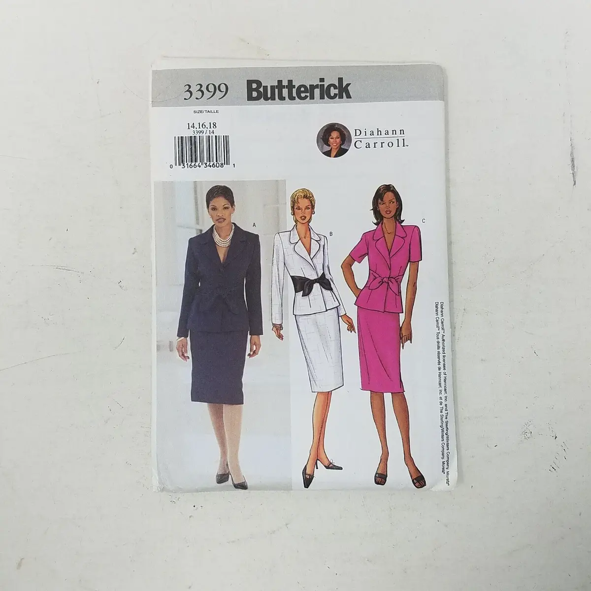 Butterick 3399 Diahann Carroll Jacket Skirt Suit Sewing Patterns Womens 14-16-18 1