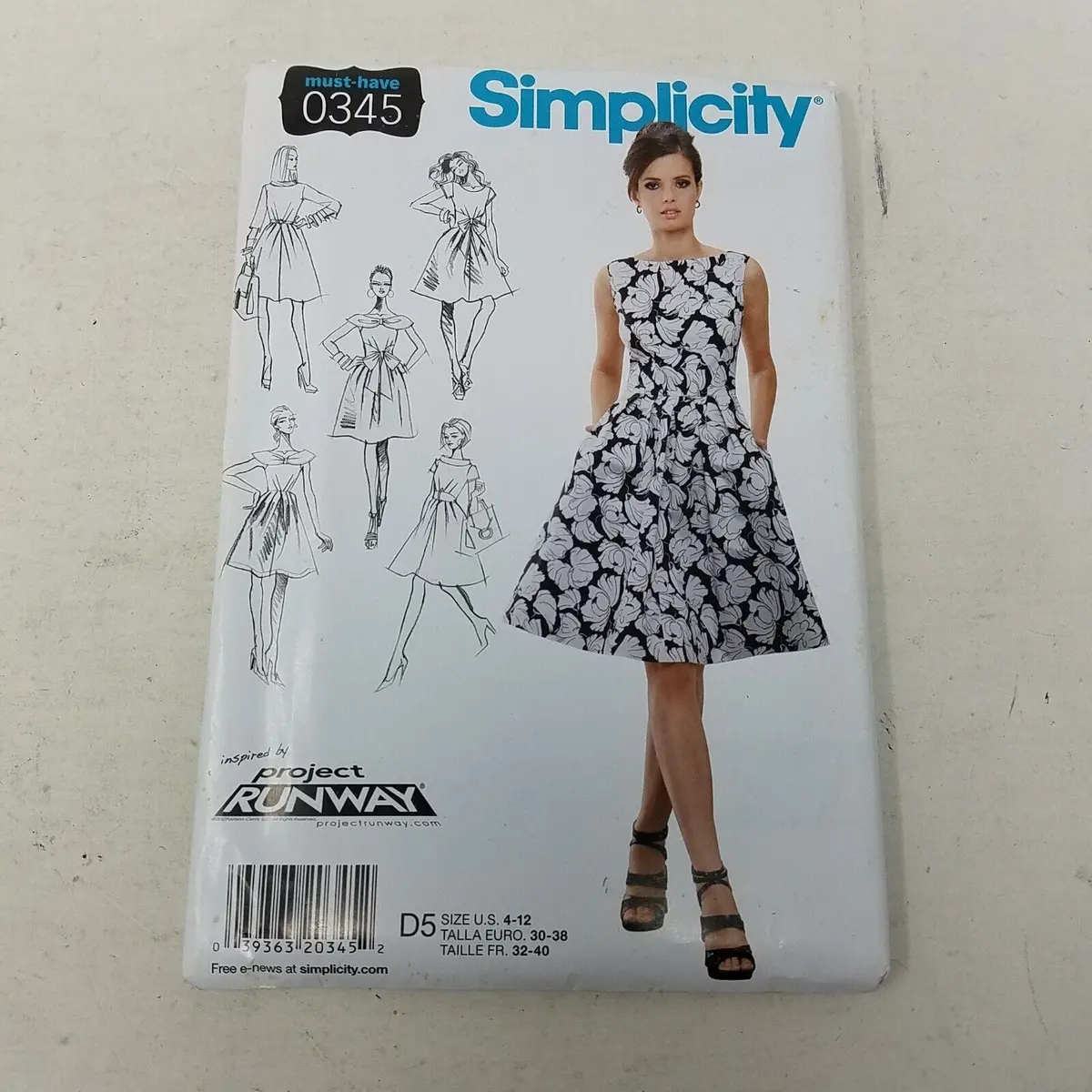 Simplicity Project Runway Sewing Pattern 0345 Dress Uncut Womens Sz 4 6 8 10 12 1