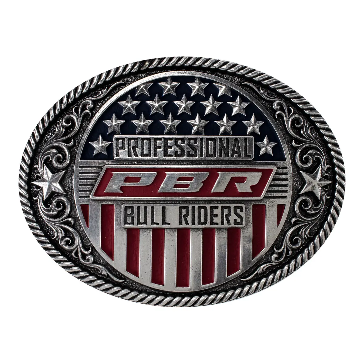 Pbr Silver Oval Flag Buckle 1