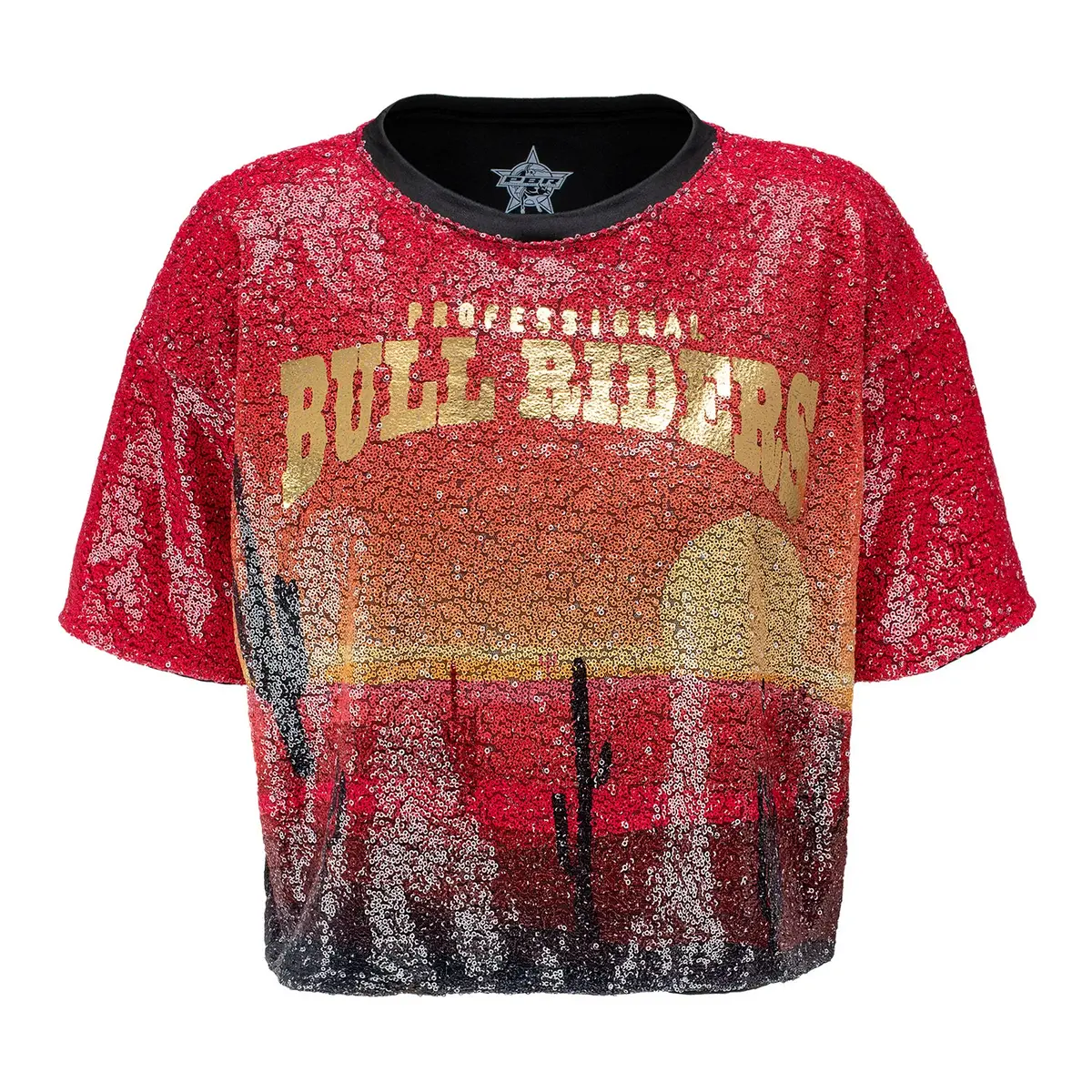 Pbr Ladies Sequin Desert Scene Crop Top - Red 1