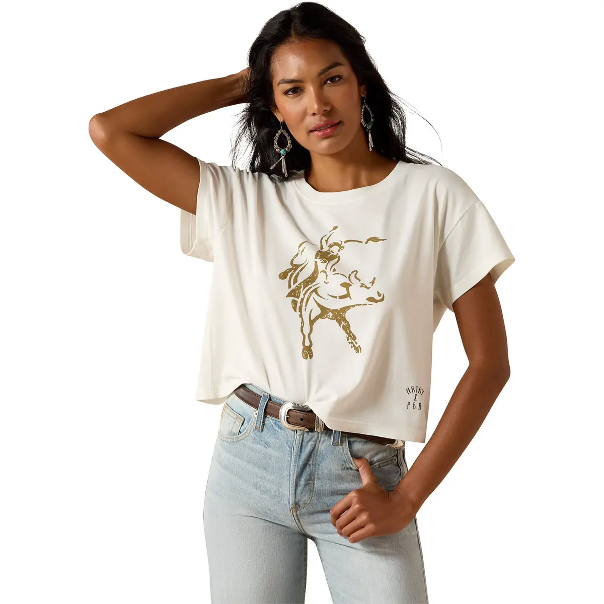 Pbr X Ariat Ladies Cloud Dancer Cropped T-Shirt - White 1