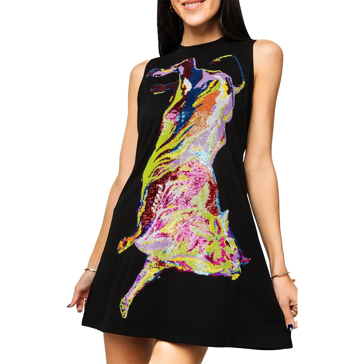 Pbr X Queen Of Sparkles Rainbow Bull Dress - Black 1