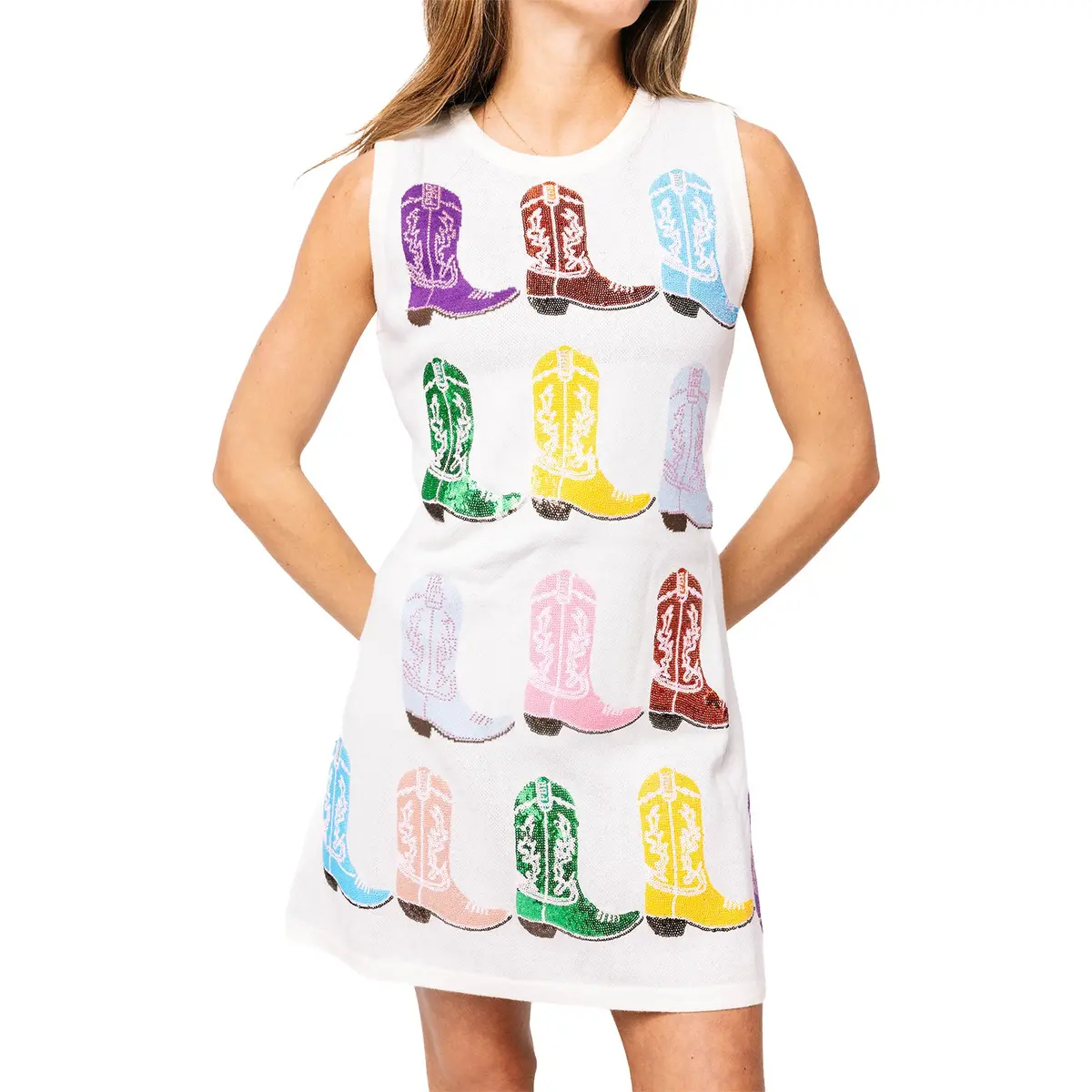 Pbr X Queen Of Sparkles Sequin Boot Dress - White 1