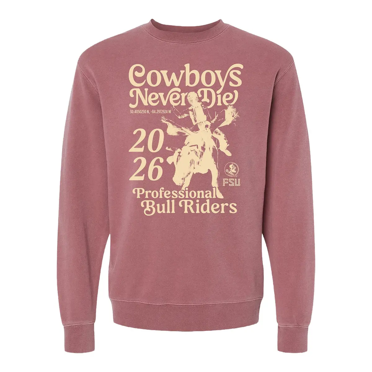 Pbr Fsu Cowboys Never Die Coordinates Crewneck - Maroon 1
