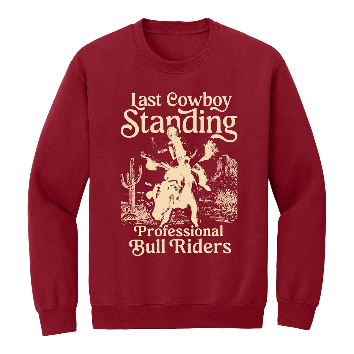 Pbr Last Cowboy Standing Crewneck Sweatshirt - Red 1