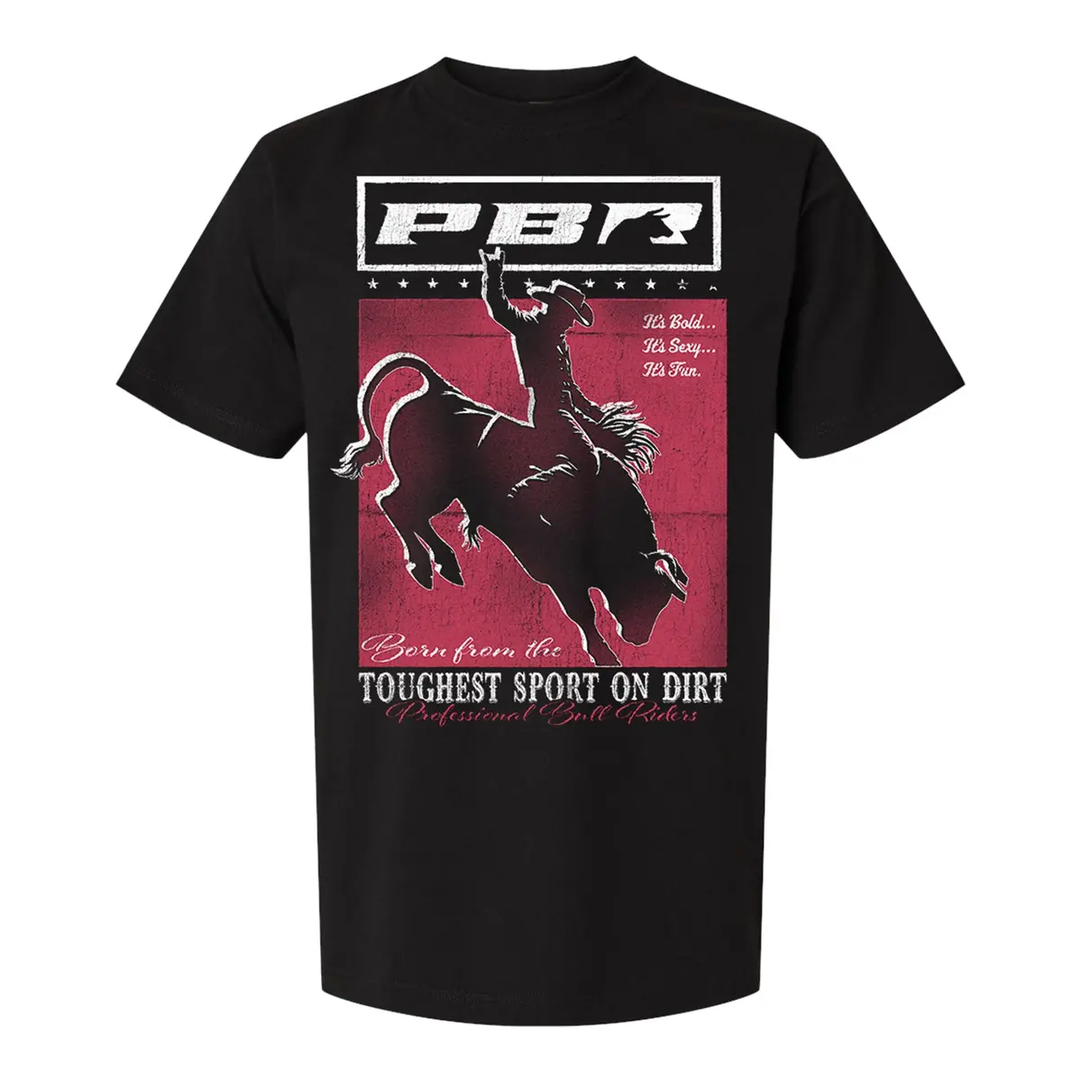 Pbr Toughest Sport On Dirt Rider Silhouette T-Shirt - Black 1