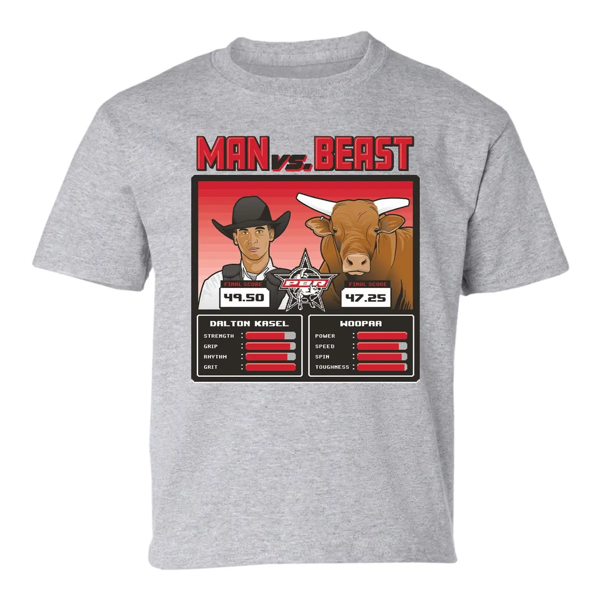 Pbr Man Vs Beast: Dalton Kasel Vs Woopaa Youth T-Shirt - Grey 1