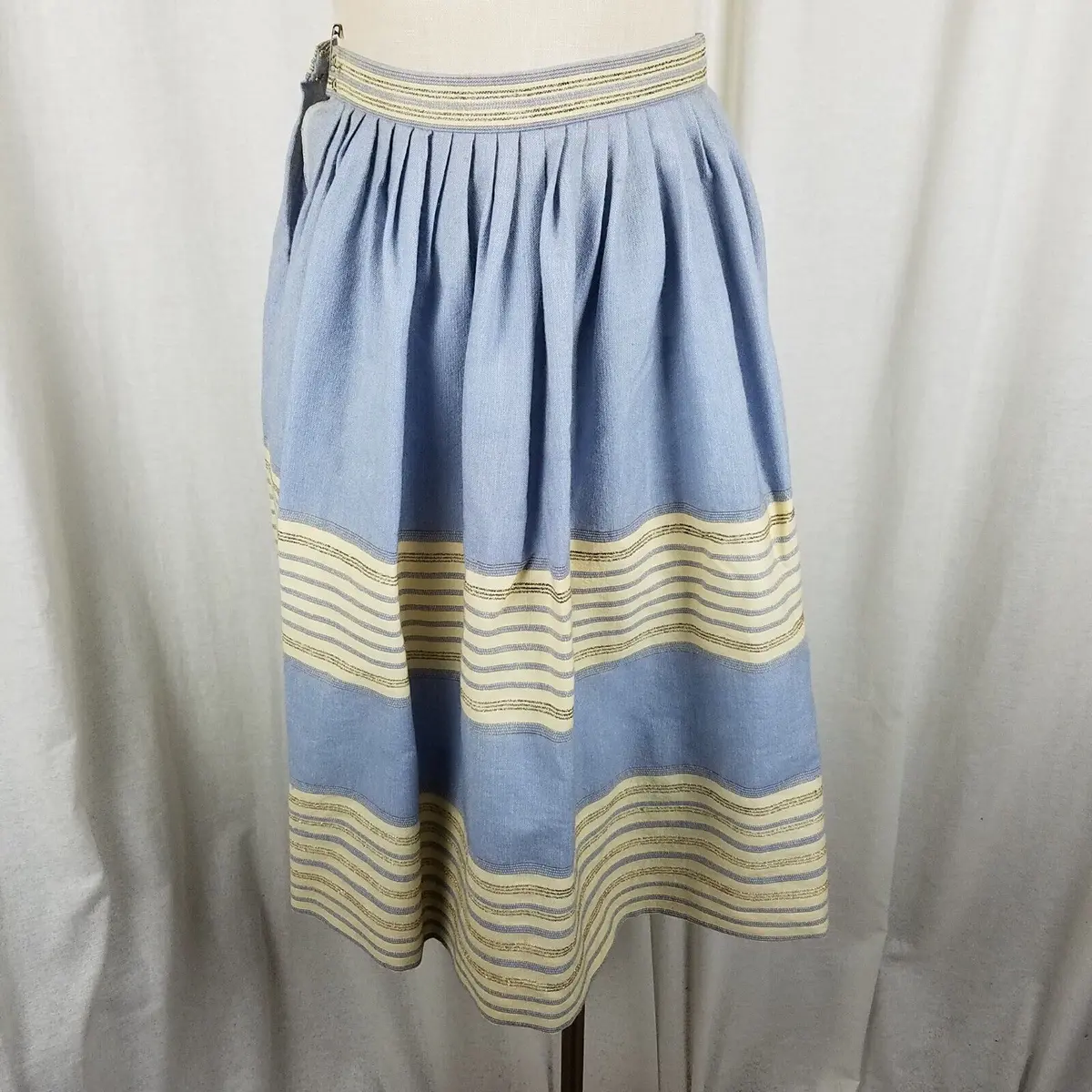 Vintage Cornflower Blue Twirl Swing Skirt Womens Xs S Mcm Layered Striped Tiered 1