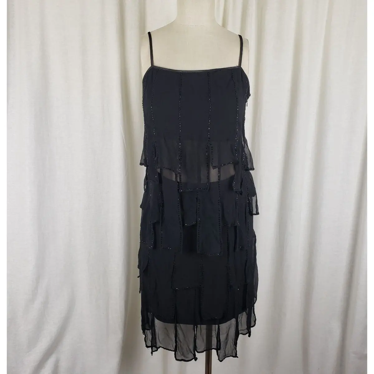 Nwt She's 1920'S Look Black Silk Flapper Handkerchief Skirt & Top Set Womens M 1