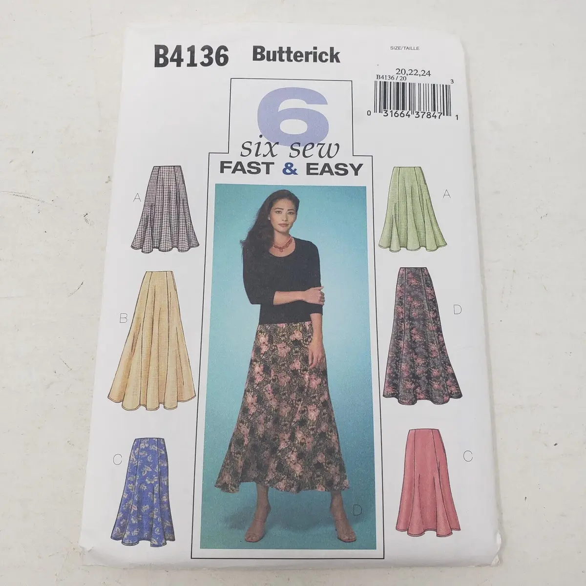 Butterick 6 Six Sew Fast & Easy Sewing Pattern B4136 Women Sz 20-22-24 Skirts 1
