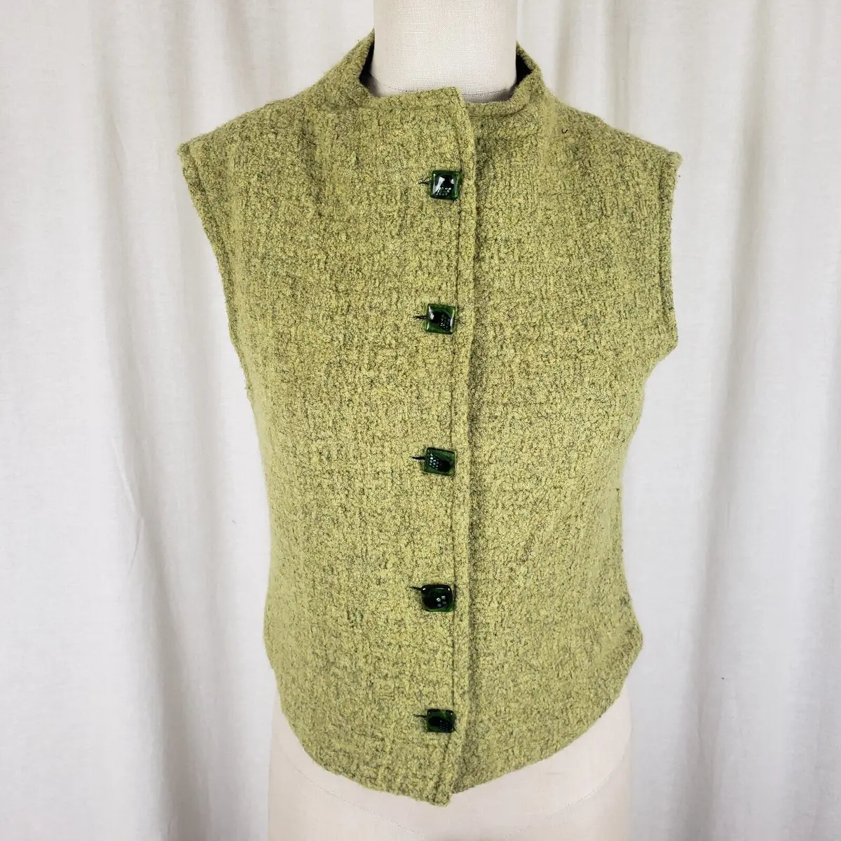 Jones Limited Band Collar Merino Wool Silk Button Up Outdoor Vest Womens Xs 1