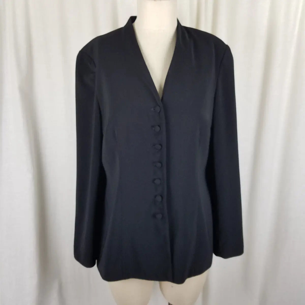Vintage Talbots Collarless Vneck Multi Button Up Jacket Blazer Womens 12 Usa 1