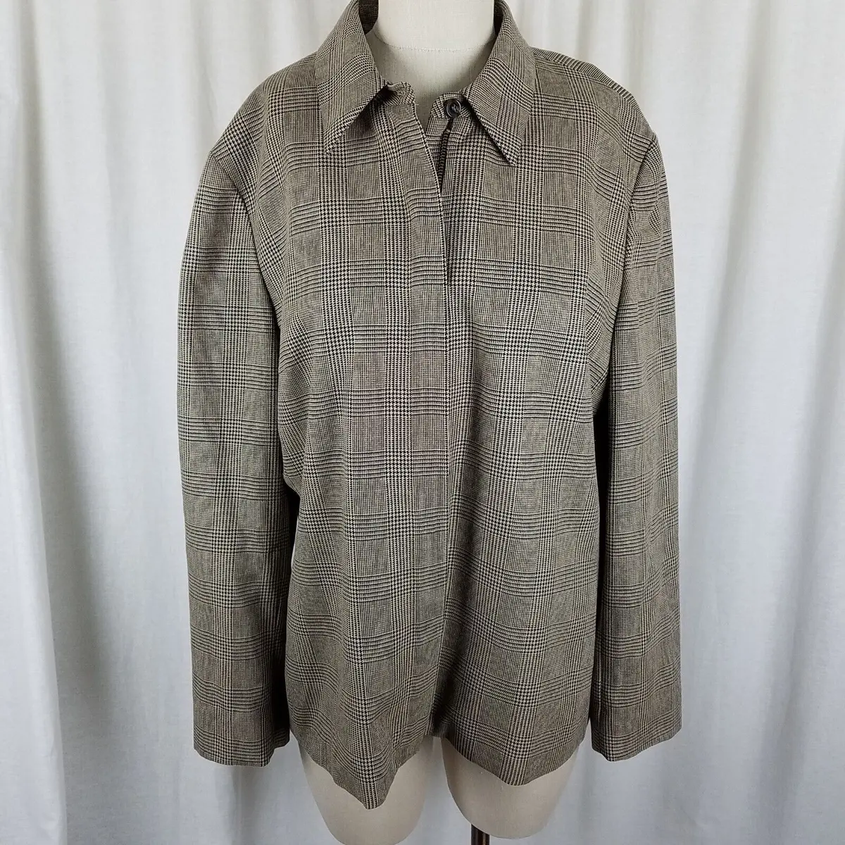 Jones New York Country Plaid Silk Wool Jacket Womens 18 Zip Up Placket Front 80S 1