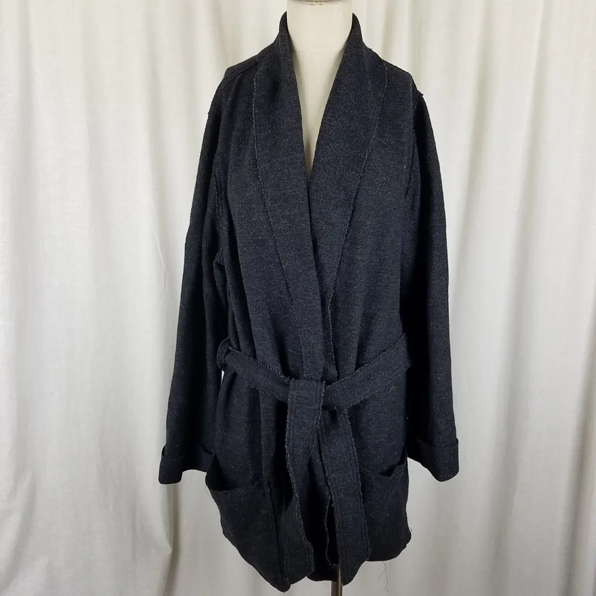 Vintage Ll Bean Oversized Lapel 100% Wool Wrap Coat Jacket Womens L Xl Shawl Tie 1