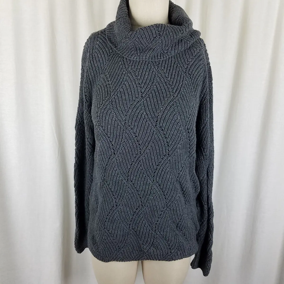 Coldwater Creek Cowl Neck Turtleneck Sweater Womens S Abstract Knit Charcoal 1