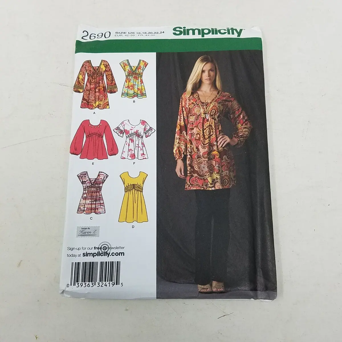 Simplicity Sewing Pattern 2690 Mini Dress Or Tunic Womens 16 18 20 22 24 Uncut 1