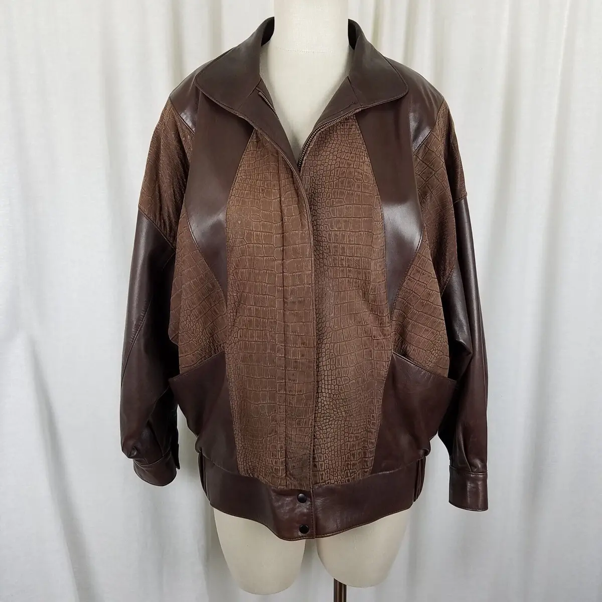 Vintage Cassidy Leather Fashions Alligator Snakeskin Look Bomber Jacket Womens M 1
