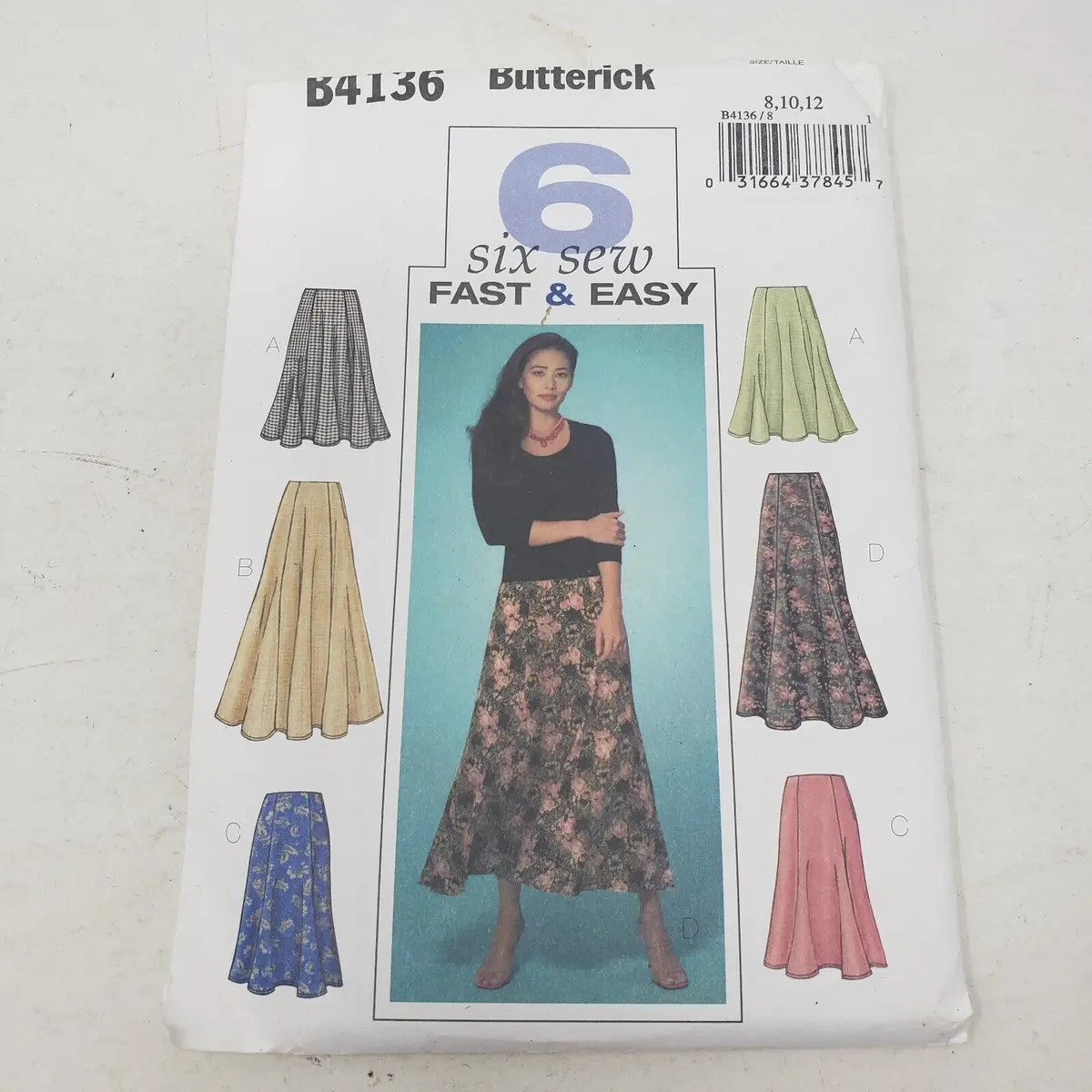 Butterick 6 Six Sew Fast & Easy Sewing Pattern B4136 Women Sz 8-10-12 Skirts 1