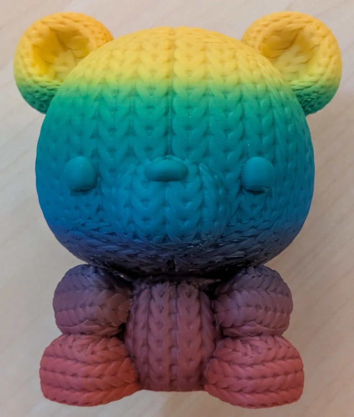 Knitted Effect, Rainbow Colored, Teddy Bear Decorative Posed Figure/Figurine Low Stock 1
