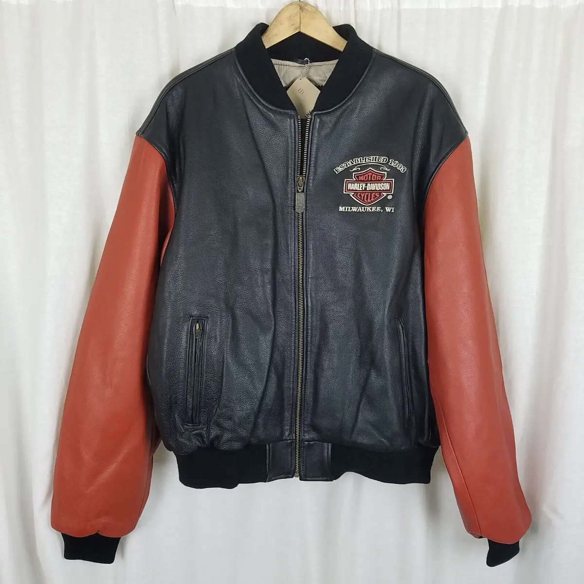 Vintage Harley Davidson Milwaukee Wi Leather Colorblock Bomber Jacket Mens Xl 1